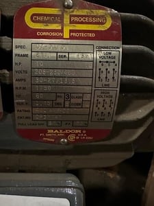 10 HP 1750 RPM Baldor, Frame 215T, 208-230/46 Volts, Squirrel Cage, electrically OK