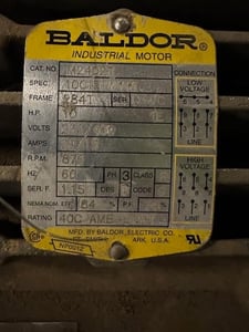 10 HP 870 RPM Baldor, Frame 284T, 230/460 Volts, Squirrel Cage, electrically OK