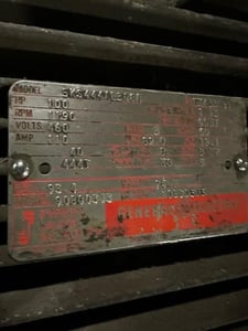 100 HP 1190 RPM General Electric, Frame 444T, 460 Volts, Squirrel Cage, electrically OK