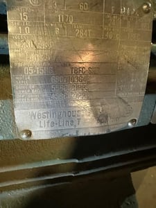 15 HP 1170 RPM Westinghouse, Frame 284T, 230/460 Volts, Squirrel Cage, Refurb