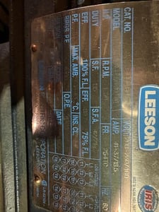 15 HP 1750 RPM Leeson, Frame 254TC, 208-230/460 Volts, Squirrel Cage, Refurb