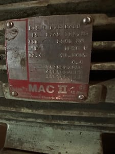 15 HP 1765 RPM MacII, Frame 254T, 460 Volts, Squirrel Cage, electrically OK