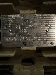 15 HP 1770 RPM General Electric, Frame 254T, 460 Volts, Squirrel Cage, electrically OK