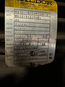 25 HP 1175 RPM Baldor, Frame 324TC, 230/460 Volts, Squirrel Cage, electrically OK