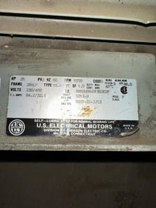 25 HP 1770 RPM U.S. Motors, Frame 284LP, 230/460 Volts, Squirrel Cage, electrically OK