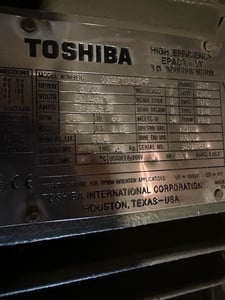 30 HP 1755 RPM Toshiba, Frame 286T, 230/460 Volts, Squirrel Cage, Refurb