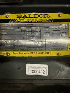 40 HP 3540 RPM Baldor, Frame 324TS, 460 Volts, Squirrel Cage, electrically OK