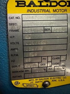 50 HP 1700 RPM Baldor, Frame 364TSO, 230/460 Volts, Squirrel Cage, electrically OK