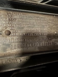 50 HP 1775 RPM General Electric, Frame 326T, 230/460 Volts, Squirrel Cage, electrically OK