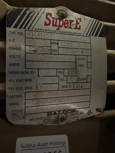 50 HP 1780 RPM Baldor, Frame 326T, 230/460 Volts, Squirrel Cage, electrically OK