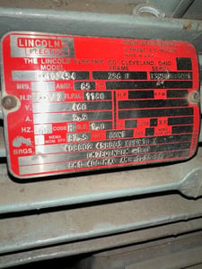 7.5 HP 1180 RPM Lincoln Electric, Frame 256U, 460 Volts, Squirrel Cage, electrically OK