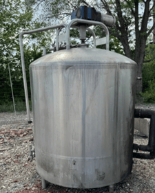 700 gallon DCI, processor tank, 304 Stainless Steel, 61" dia. x 55" straight side, dish top, flat sloping