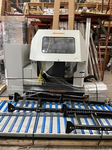 Elumatec #MGS-245/32, Compund Miter Saw w/ Chip Collection System, 3400 RPM, 10' x 15" Gravity Roller Table