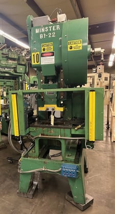 22 Ton, Minster #B1-22 Fixed Base, 1.25" stroke, 8.75" Shut Height, 0-180 SPM, S/N 14021, STK# 1507