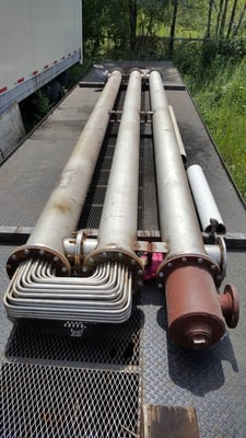 Three Tier Stainless Steel Heat Exchanger, 10.5" diameter x 24' L, 4" diameter In/out flange, 3/4" diameter