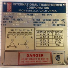1000 KVA 12000 Delta Primary, 480Y/277 Secondary, CSA approved, dry, taps