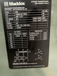 300 KVA 13800GY/7970 Primary, 480Y/277 Secondary, 3 phase, Padmount Transformer, Ready To Ship