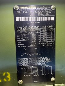 500 KVA 8320GY/4800 Primary, 208Y/120 Secondary, 3 phase, Padmount Transformer