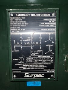 1500 KVA 24940GY/14400 Primary, 600Y/347 Secondary, 3 phase, Padmount Transformer