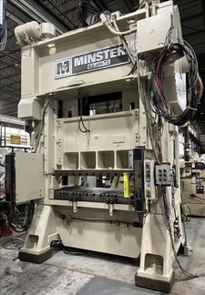 300 Ton, Minster #E2-300-72, straight side double crank, 8" stroke, 20" Shut Height, 6" adj., 120 SPM, 42"