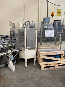 Mac & Cheese Cartoning Line w/ Volumetric Scale, Rotary Filler, Glue Sealer, Bucket Elevator, 80 Cartons/min.