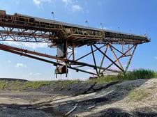 72" wide x 180' long, Truss Frame, Belt Conveyor, Carbon Steel, Radial Stacker