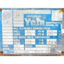 57 sq.ft. 50 PSI Carbon Steel Shell, Yula Corp #WC-6C, 115 PSI Stainless Steel Tubes, 8" outside dimension x