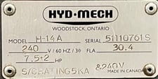 14" x 14" Hyd-Mech #H-14A, horizontal band saw, 7.5 HP, 700 PSI, 34" stroke, 350 SFPM, 240 V.