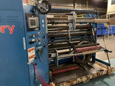 Dusenbery #835, 63" duplex cantilevered slitter rewinder, 40" unwind diameter, pneumatic 3" unwind shaft