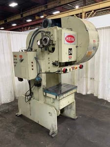 50 Ton, Heim #5-OBI-F, OBI flywheel press, 4" stroke, 12-1/2" Shut Height, air clutch & brake, 1982