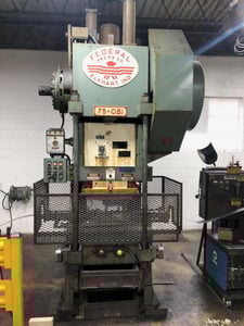 75 Ton, Federal #75, OBI press, 4" stroke, 15" Shut Height, 4" adj., 15" throat, 75 SPM, 36" x24"bed, air
