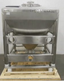 525 gallon Ima #2000L, sanitary Stainless Steel IBC tote bin, pneumatic valve opener