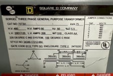 75 KVA 480 Primary, 208Y/120 Secondary, Square D