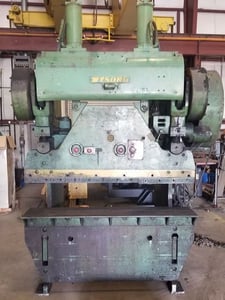 150 Ton, Wysong #10004, mechanical press brake, 6' overall, 54" between housing, 3" stroke, 30 SPM, 1970