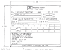 ZigZag Grounding Transformer 13800ZZ, Neutral Current 3014A for 10 Secondary , 9.19 ohms / Phase