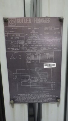 3750/4200 KVA 34500 Delta Primary, 4160Y/2400 Secondary, Cutler-Hammer