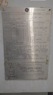 1000/1288 KVA 4160 Delta Primary, 480Y/277 Secondary, General Electric