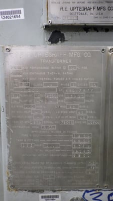 2500/2800 KVA 13200 Delta Primary, 480Y/277 Secondary, R.E. Uptegraff