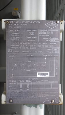 5000/7000 KVA 7200 Delta Primary, 7200Y/4160 Secondary, Solomon