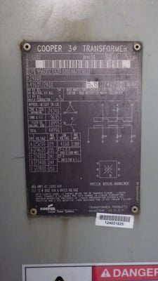 10000 KVA, 24000 Delta Primary, 4160Y/2400 Secondary, Cooper