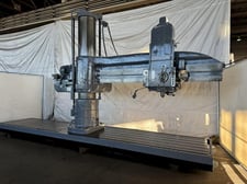 10' -22" Carlton #5A, radial arm drill, 8-800 RPM, 130" x 58" base, 24" spindle travel, 4" diameter spindle
