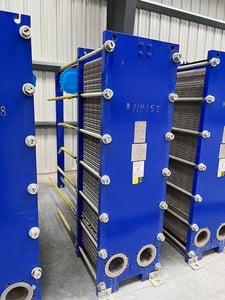 411 sq.ft., Kelvion, NF150LBA150, plate heat exchanger, 316L Stainless Steel plates, 145 psig @ 230°F, 2021