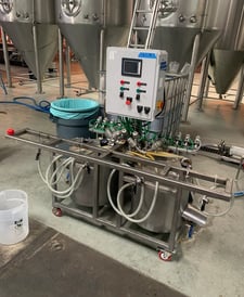 Keg Washer, Global, 4 heads, mounted on Stainless Steel frame & casters