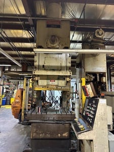 250 Ton, Niagara #E-250, mechanical gap frame OBI press, 12" stroke, 28" Shut Height, air clutch, 1992