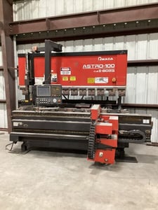 88 Ton, Amada #8025 Astro 100 Robotic Press Brake, 8' overall, 86.6" between housing, AMNC/RML39BM CNC Control
