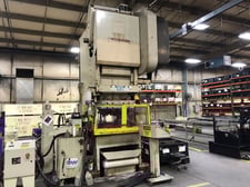 200 Ton, Bliss #C-200, single point gap frame press, 8" stroke, 24" Shut Height, air clutch & brake, 1998