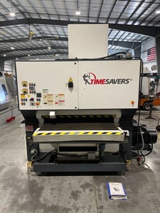 52" x 75" Timesavers #4121-25-04, dual head metal belt sander, 13-65 FPM, 38" passline, 11" drum diameter
