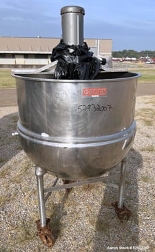 125 gallon Groen #N-125-SP, Homogenizing Kettle, Stainless Steel, 38" diameter x 34" deep, 19" discharge