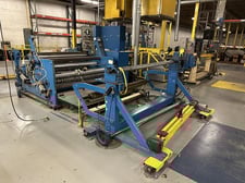 Shanks #828, duplex slitter rewinder shear & score slitting capacity, 62" width, 50" unwind diameter