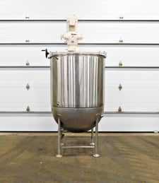 250 gallon Escan #KSLD-250, double jacketed Stainless Steel kettle with Rayneri Deflocculator mixer, 40 psi